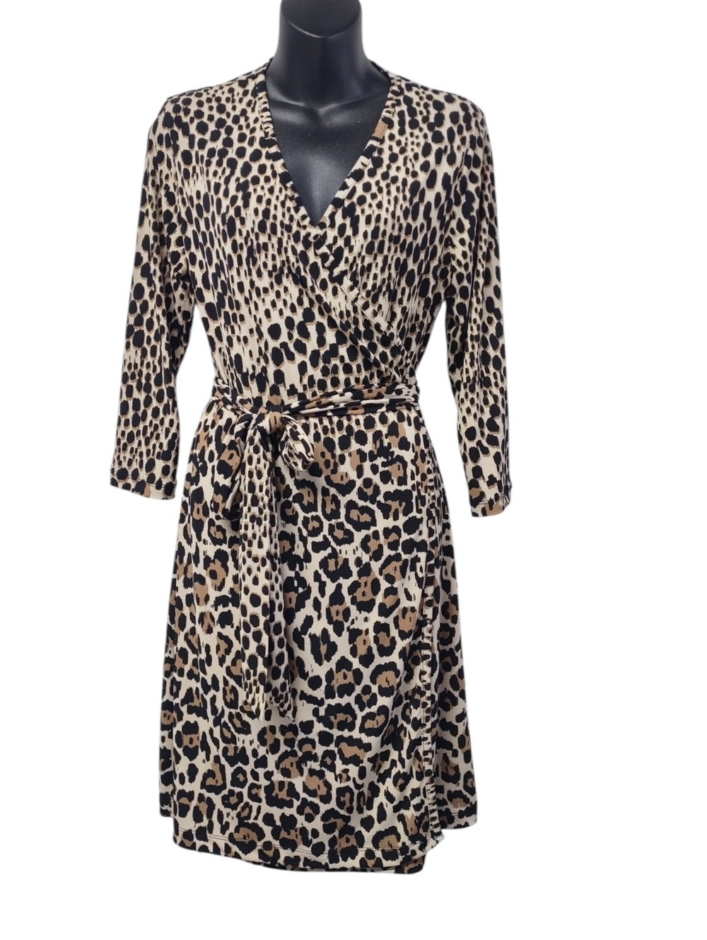 Banana Republic Beige and Black Leopard Print Wrap Midi Dress